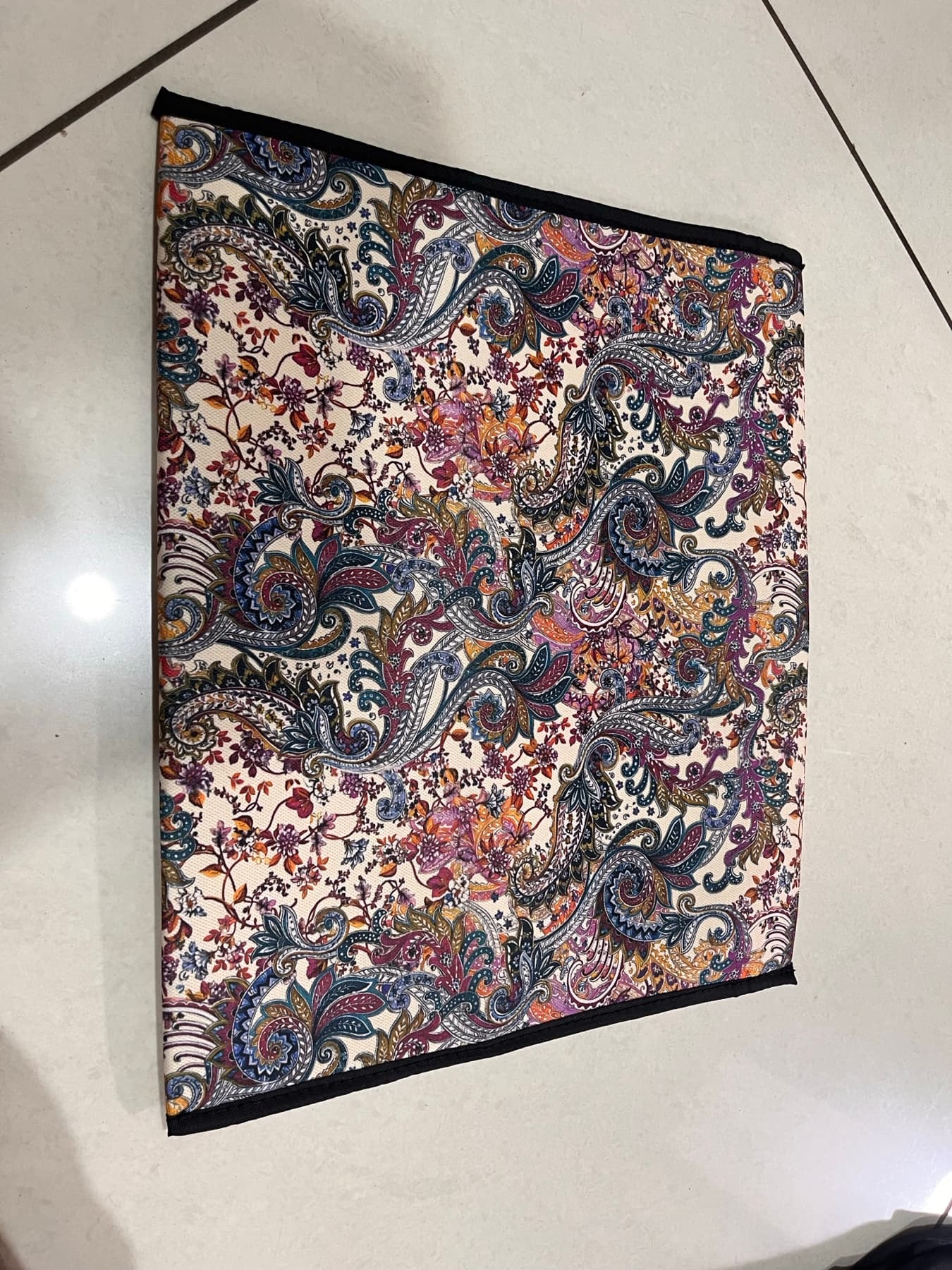 A close view of Koshini's colourful printed fabric work